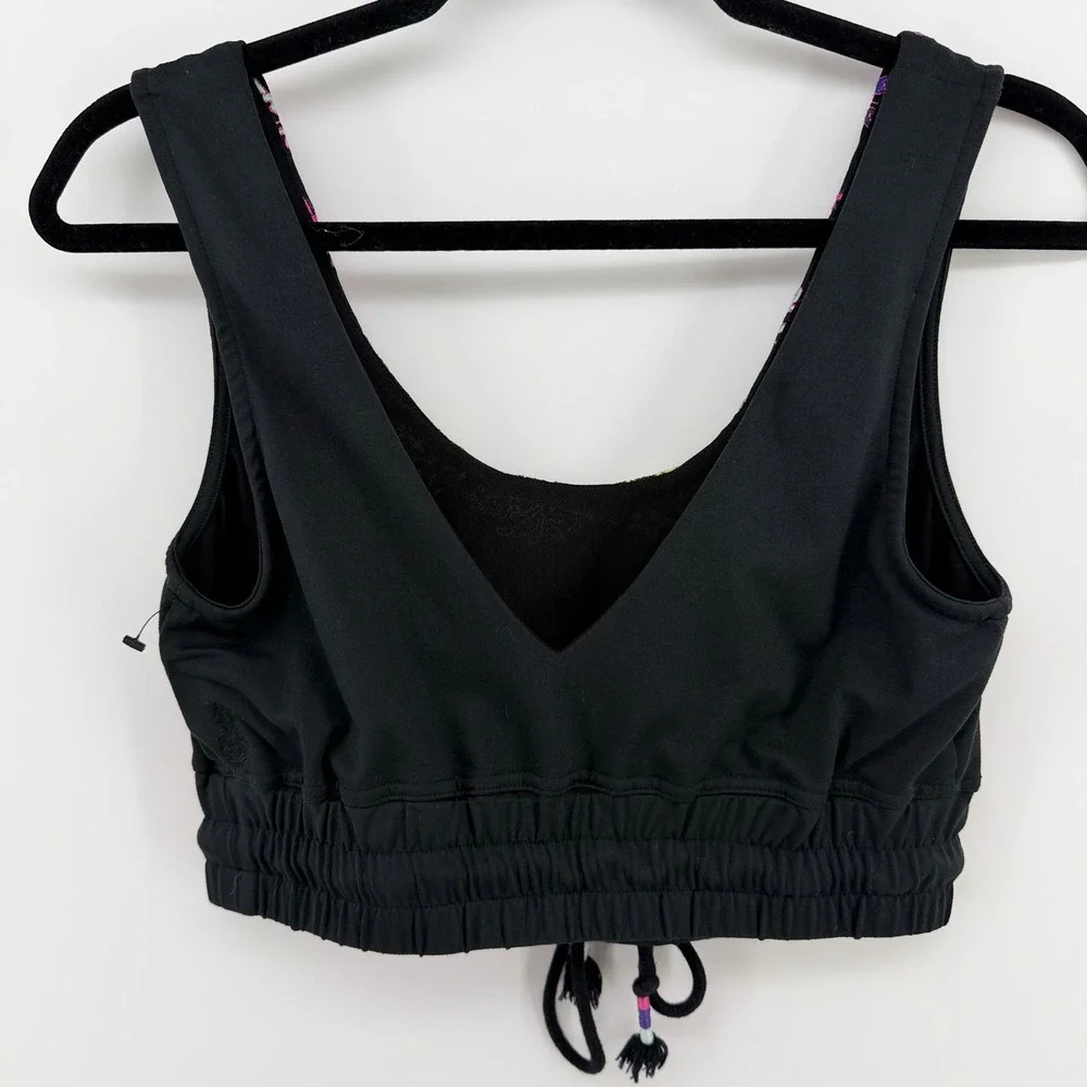 Free People Movement‎ Friday Night Lights Crop Top Black Embroidered Boho L NWOT